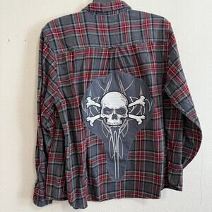 Woolrich Long Sleeve Flannel with Upcycled Skull Graphic Size XXL